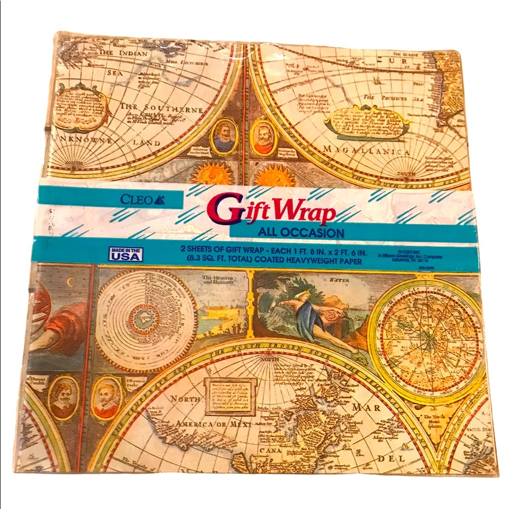 New Rare Vintage Cleo World Map Gift Wrap Sealed